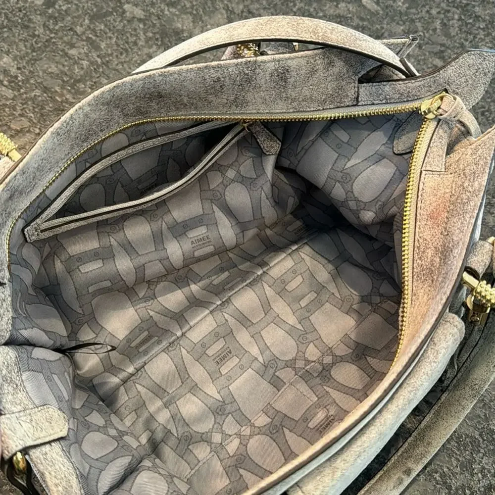 AIMEE KESTENBERG GRAY/ IRIDESCENT ROSE GOLD HESTON SATCHEL W/ GOLD HARDWARE - Picture 10 of 16